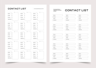 Contact List Planner, Personal Planner Layout