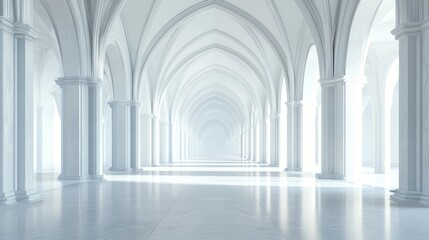 Naklejka premium Grand, white, arched hallway with columns and bright light.
