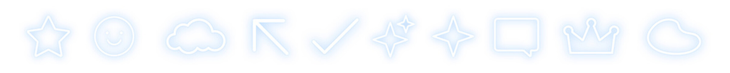 PNG Glowing blue neon icon set, transparent background