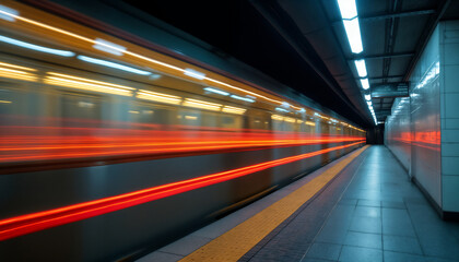 Fototapeta premium Subway, Metro station, train blurred in motion