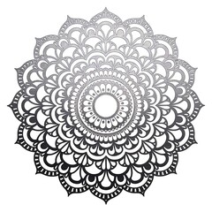 Detailed Mandala silhouette with concentric circles and lotus shapes, black on white
