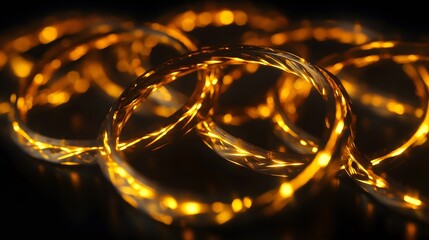 Golden String Lights Twinkling In The Dark