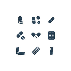 Tablet, capsule, medicine icons set vector.