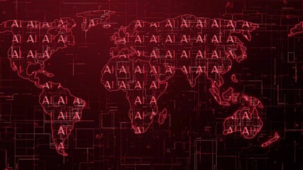 AI technology earth map background red