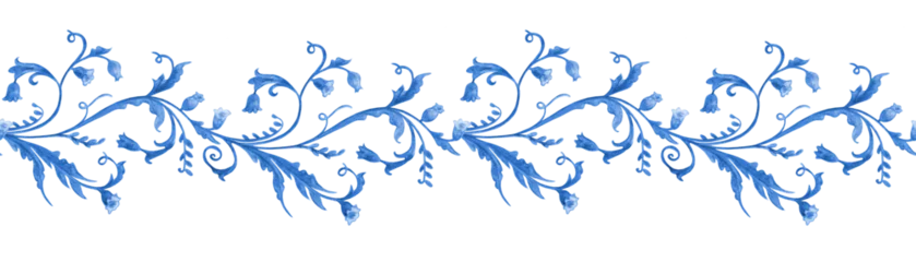 seamless watercolor horizontal monochrome blue floral border with bell flowers © Aloksa