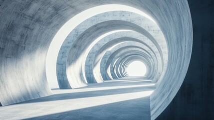 Abstract concrete tunnel with light at the end.