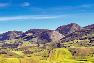 Naklejka premium Scenic Mountain Field Landscape in Mateur, Bizerte, Tunisia