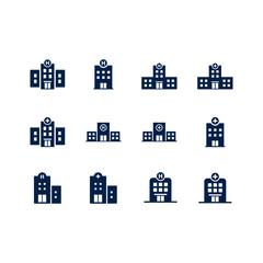 Hospital building flat icons set vector design.