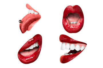 Png red lips playful expression stickers set for Valentine's day