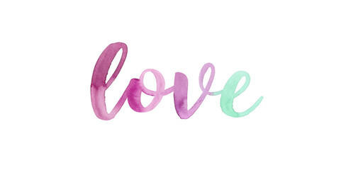 Watercolor love design, vibrant colors, artistic lettering, romantic theme, decorative wall art.