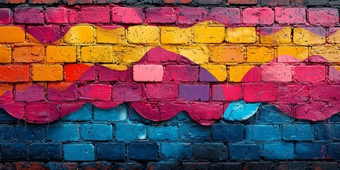 Fototapeta premium 90s Urban Graffiti Art on Brick Wall with Bold Colors 