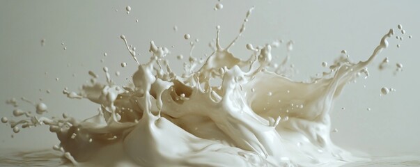 Creamy liquid splash, dynamic motion, white background.