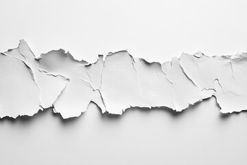 Torn white paper strip on white background.