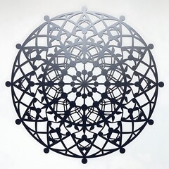 Mandala silhouette with interlocking geometric shapes and nature themes on white