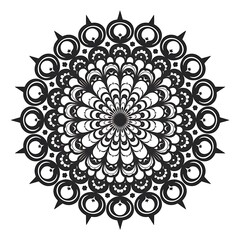 Ornamental Mandala silhouette with starry patterns and layered circles, black on white