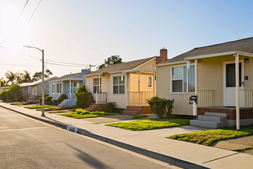 Urban affordable housing, compact multi-story building with a modern facade, small balconies, and a paved courtyard