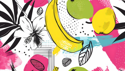 Fototapeta premium Vibrant Fruit and Floral Abstract Illustration