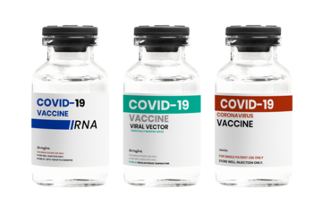 Different types of COVID-19 vaccine in glass vial bottles png