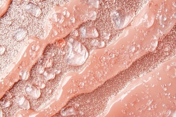 Fototapeta premium Close-up view of shiny gel with bubbles on a textured rose surface