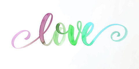 Watercolor love illustration, vibrant color gradient, artistic design, romantic theme, decorative wall art.