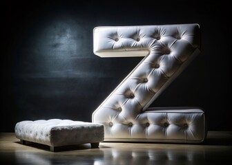 Elegant White Velvet Upholstery Z Letter Silhouette - Luxury Alphabet Design