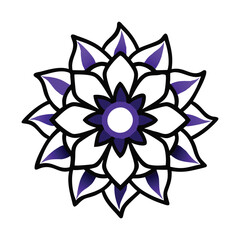 Elegant purple mandala flower design on white background.