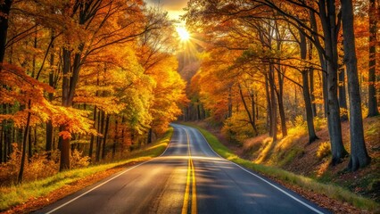 Obraz premium Empty Autumn Road: Minimalist Fall Landscape Photography