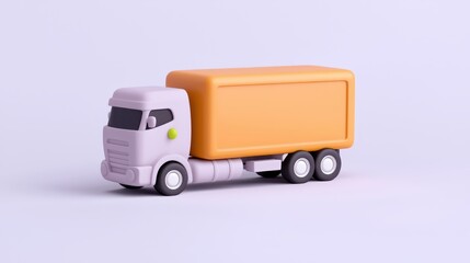 Cartoon Style Orange and Purple Delivery Truck 3D Render Illustration Logistics Concept