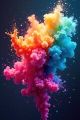 Multicolored dust cloud, dynamic spray effect , isolated, dust