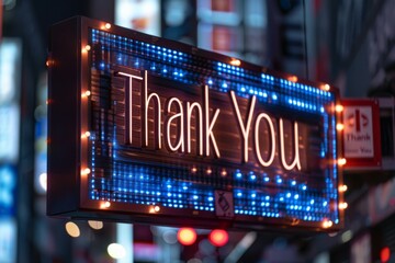 Neon Thank You Sign in Urban Japan at Night