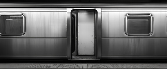 Open door of an old train in a train station 