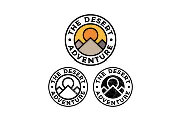 mountain ridges with sunset circle badge vector illustration template graphic design collection with colorful, filled and line art style for adventure and outdoors merchandise and other uses.