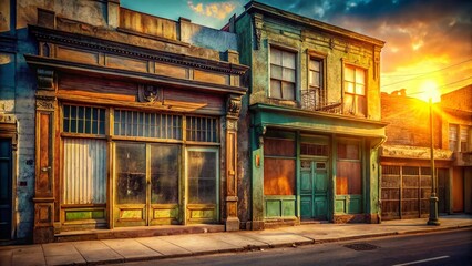 Empty Vintage Storefront: Retro Shopfront, Abandoned Building,  Distressed Facade,  Urban Decay,  Nostalgic Scene