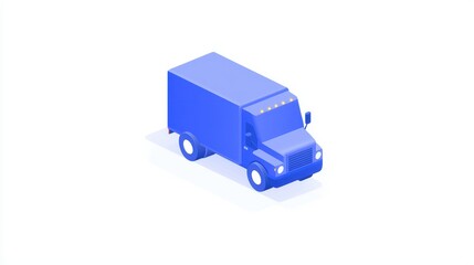 Isometric Illustration of a Blue Delivery Truck Cargo Van Logistics Concept