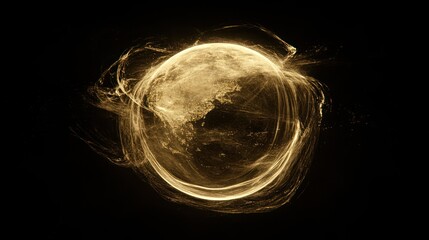 Glowing golden energy sphere on black background.