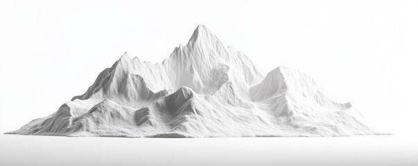 Monochrome stylized mountain range isolated on white background.