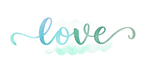 Hand-painted watercolor love, soft pastel colors, artistic lettering, romantic design, perfect for cards.