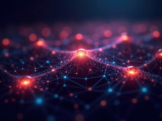 Futuristic vibrant network of glowing nodes interconnected by luminous lines illustrating advanced technology and digital connectivity