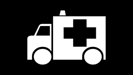 Ambulance sign white color in black background
