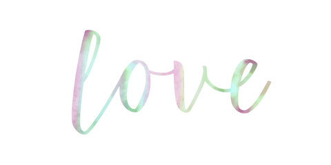 Soft watercolor lettering, pastel colors, romantic theme, artistic design, love expression, decorative element.