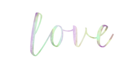 Soft watercolor lettering, pastel colors, romantic theme, artistic design, love expression, decorative element.