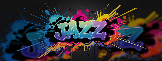 Fototapeta premium Vibrant graffiti-style jazz poster with bold colors