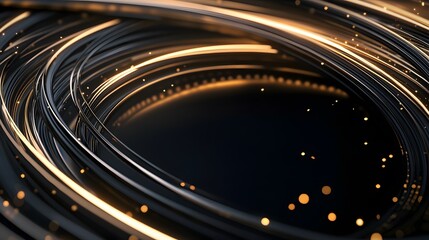 Obraz premium Abstract swirling dark metallic rings with gold light streaks