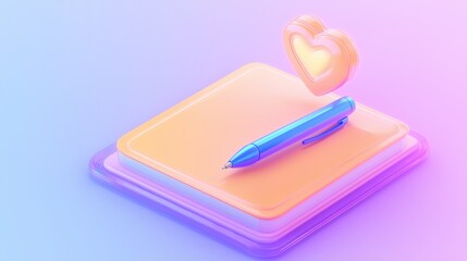 Pastel Notebook Pen and Heart Icon Romantic Note Taking Concept