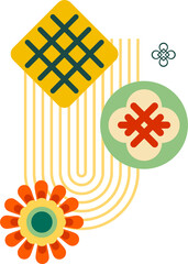 Bright cartoon composition of isolated objects (illustrations) on the theme of the Chinese New Year in Asian style. Flat (PNG) digital illustration for advertising, branding