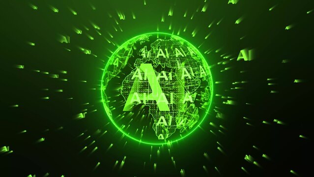 AI rotating 3d earth globe green technology