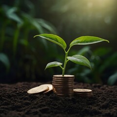 plant growing from a pile of coins
