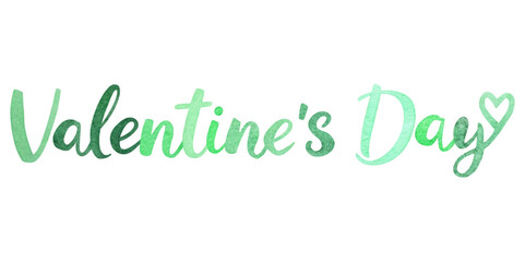Valentine's Day greeting, watercolor style, green hues, festive design, romantic theme, celebration art.
