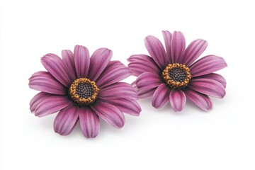 Two purple osteospermum flowers isolated on white background.