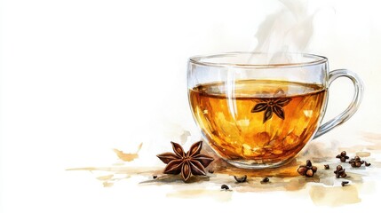 A steaming cup herbal tea with spices evoking warmth comfort a cozy kitchen isolated on white background